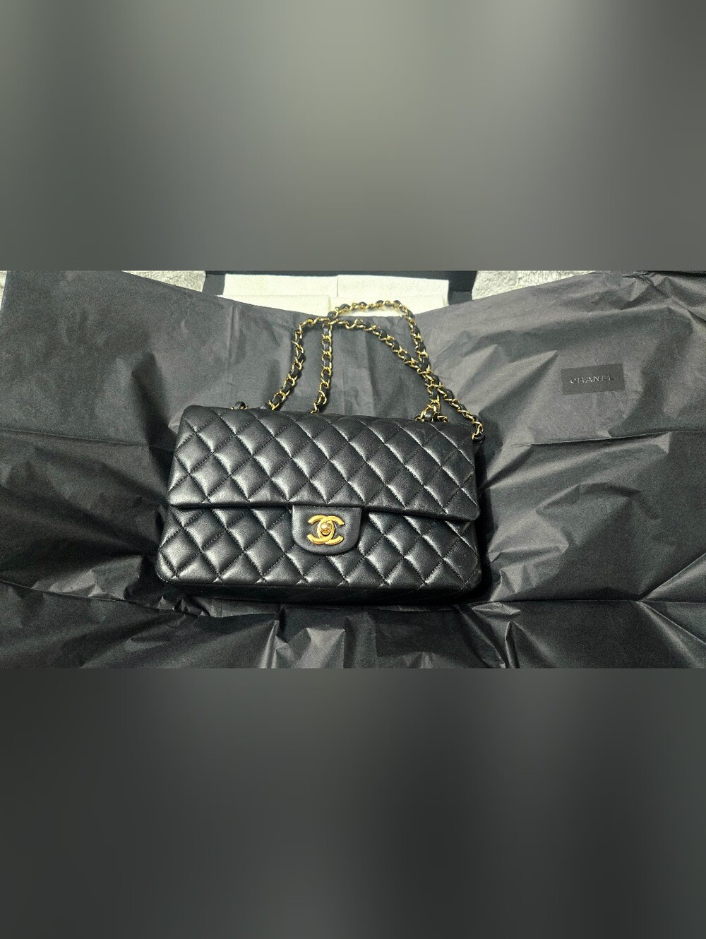 CHANEL Black Quilted Shoulder Bag with Gold Chain-  Authenticity Plate Included